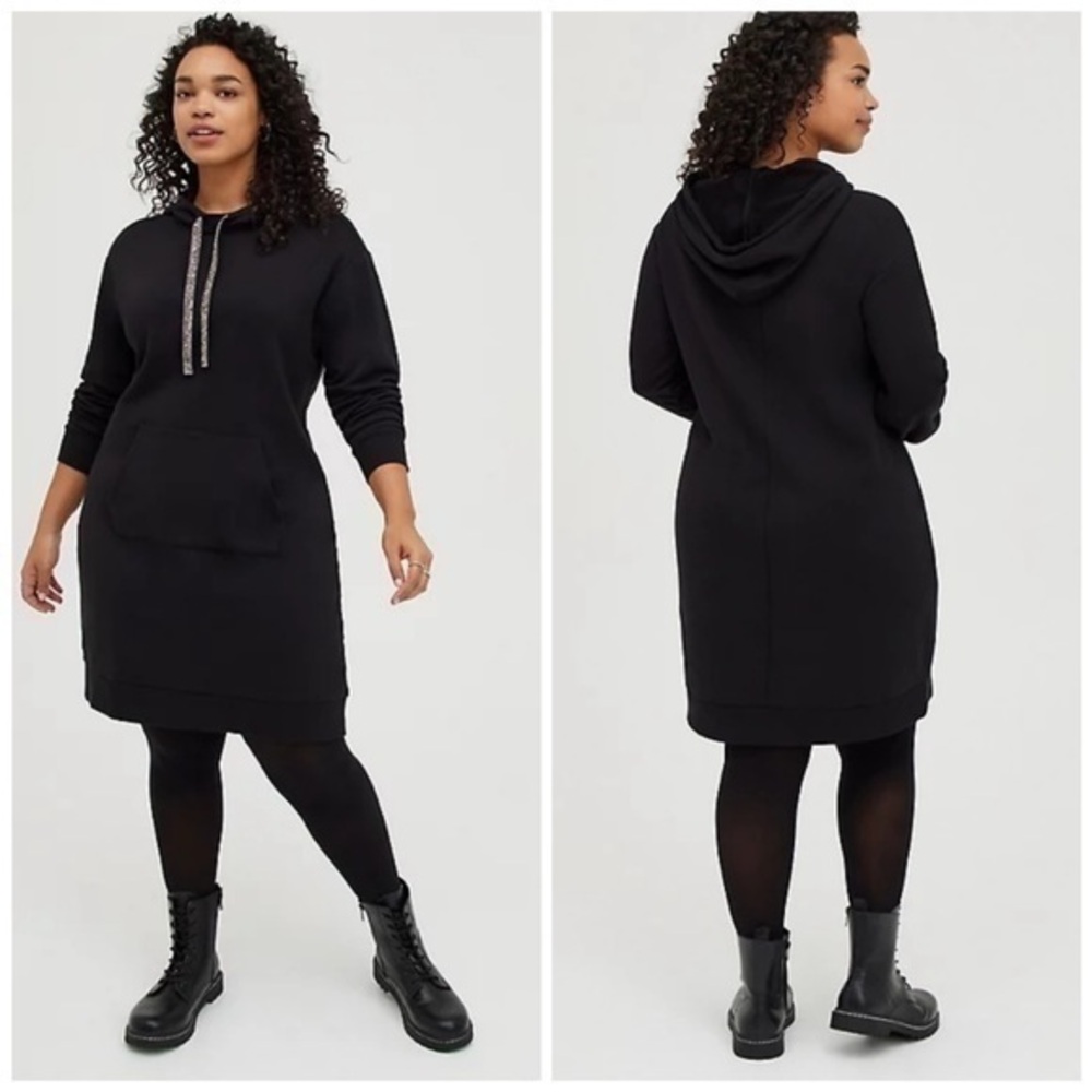 Torrid Mini French Terry Hooded Dress Hoodie Fleece Classic Casual Black 2X